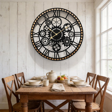 Large Farmhouse Wall Clocks, Gears Large Round Wall Clock