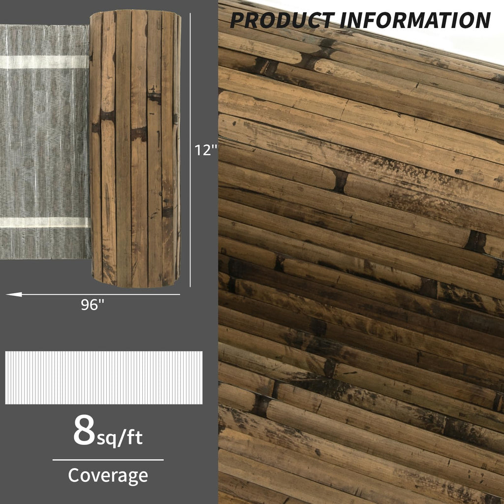 12 x 96 in Pole Wrap Natural Bamboo Wall Panel, 1-Pack, Dark Burned