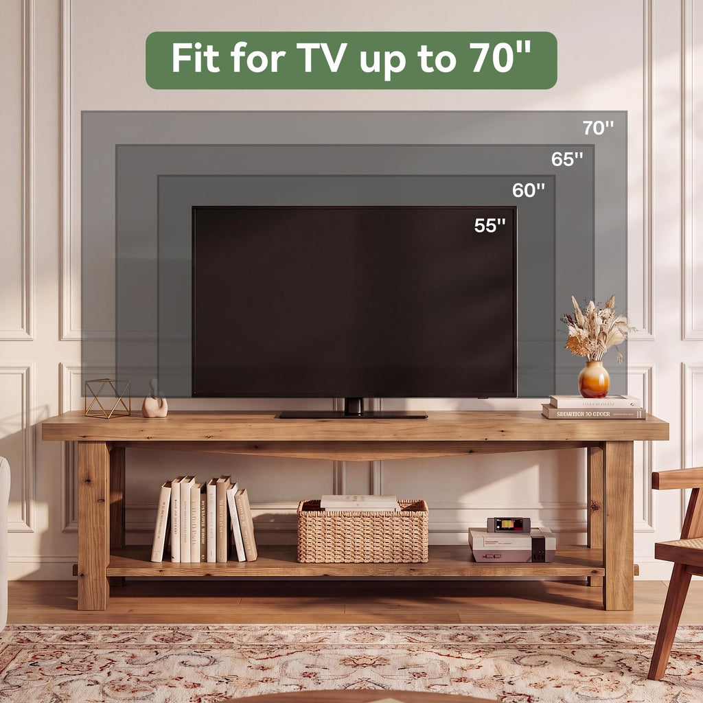 63 Inch Solid Wood TV Stand for 65 70 Inch TVs, Rustic Entertainment Center