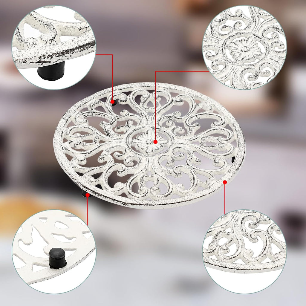 Round Cast Iron Trivets - 6.7 Inch Heat Resistant Iron Trivets for Hot Dish Pot Pan Plate Teapot, Rustic Cast - Set of 2
