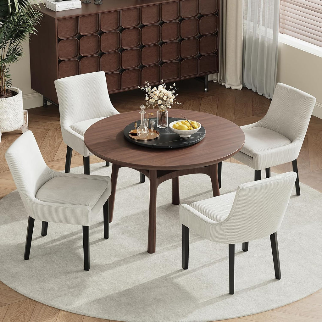 Dining Chairs Set of 4, Upholstered Corduroy Dining Room Chair with Wood Legs, Mid-Back Padded Kitchen Side Chairs