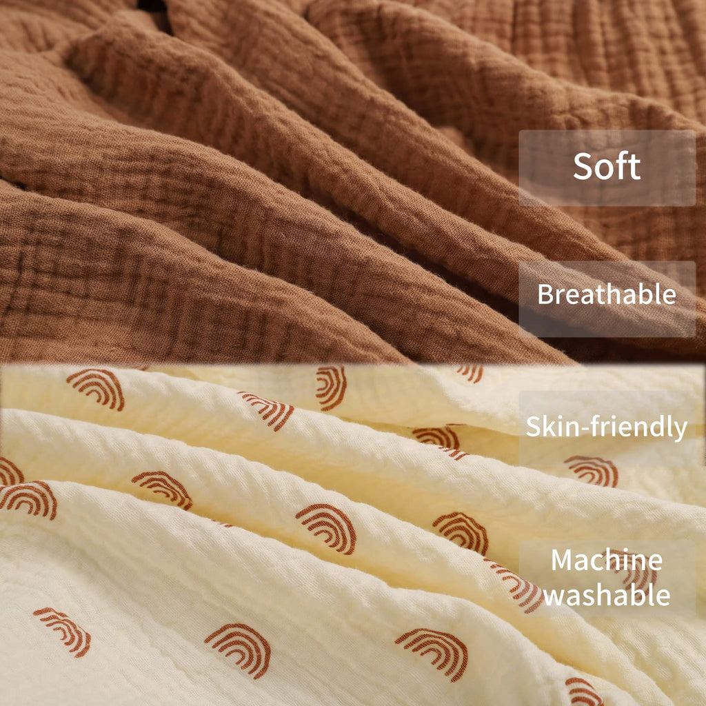 Muslin Crib Sheets 2 Pack, 52" x 28", Brown and Rainbow