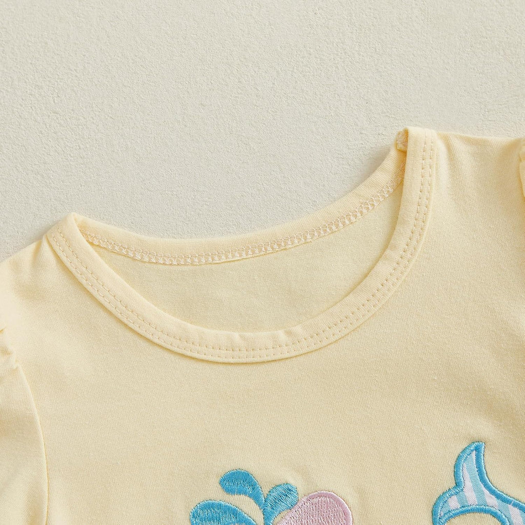 Baby Girl Clothes Bubble Sleeve Embroidery T-shirt Tops Ruffle Stripe Shorts 2Pcs Toddler Girl Summer Outfit