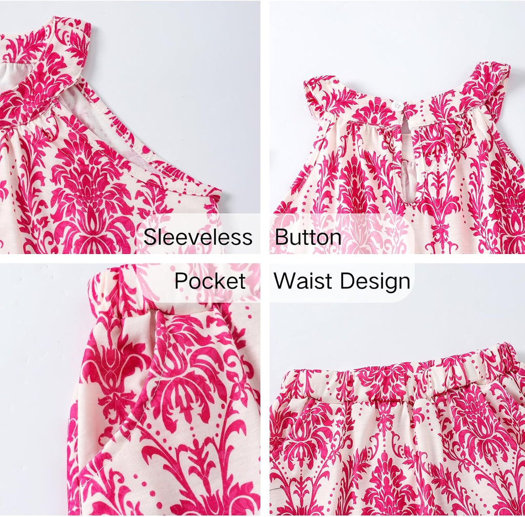 Girls Summer Outfits 2 Piece Halter Neck Floral Sleeveless Top and Short Pants Set Clothes for Kids Years