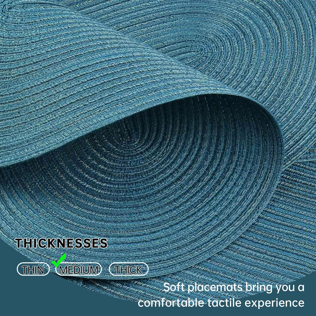 Placemats Set of 6, Woven Oval Braided Dining Table Mats(Teal Blue)