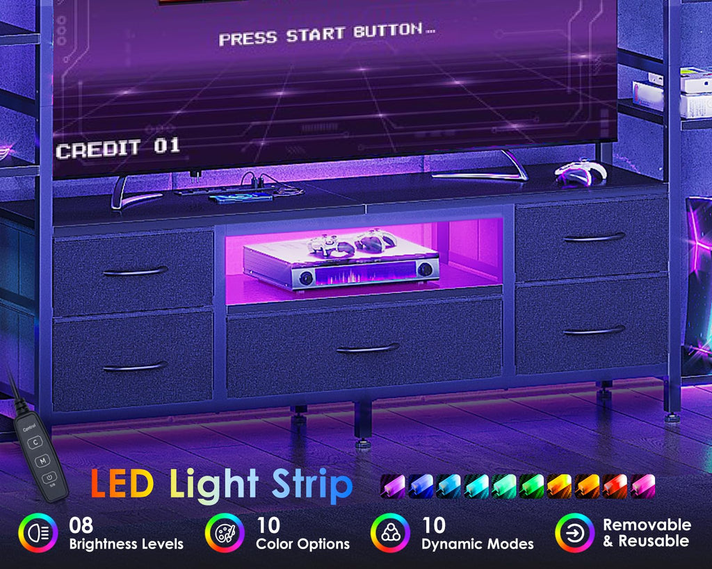 LED TV Stand for 40/50/55 Inch TVs, Entertainment Center with Power Outlets and Storage Drawers