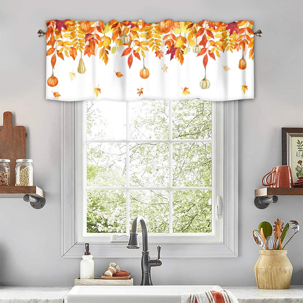 Fall Maple Leaves Curtain Valance 1 Panel, Rod Pocket 54x18 in