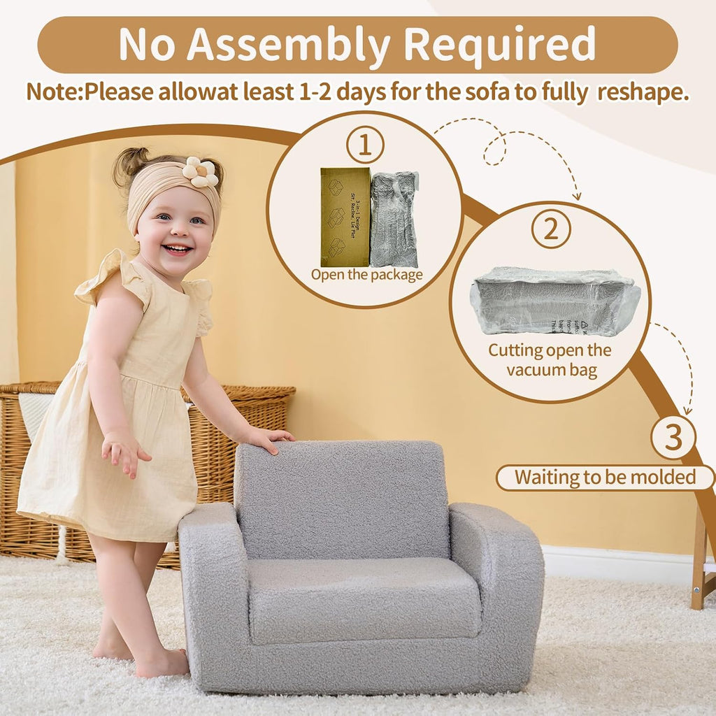 In-1 Toddler Couch, Toddler Chairs Comfy 3+ Years Old, Gray