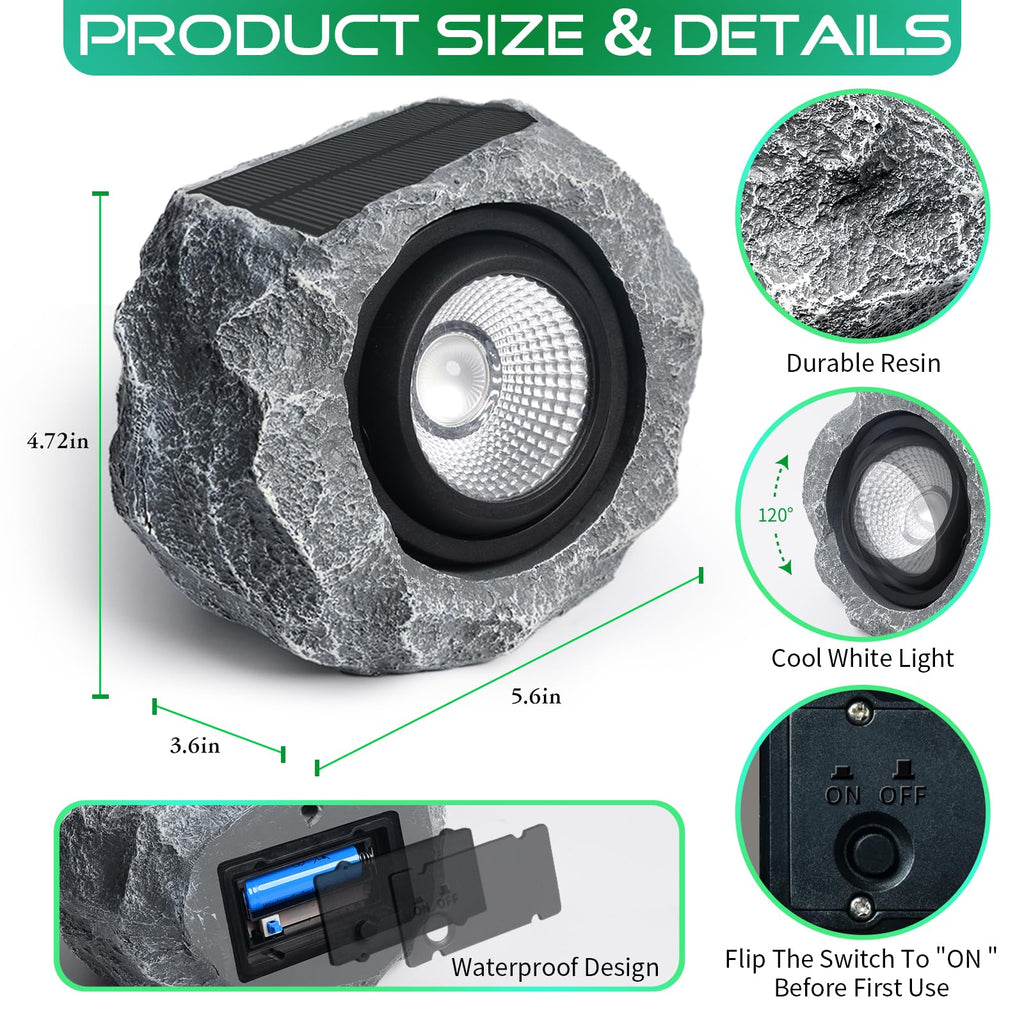 Rock Lights Outdoor 2 Pack, Gray Faux Rock Landscape Spotlight Yard