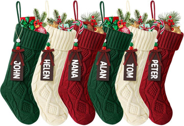 Christmas Stockings, 18 Inches Large Size Cable Knitted Stocking Gifts ( White&red&Green) - Set of 6