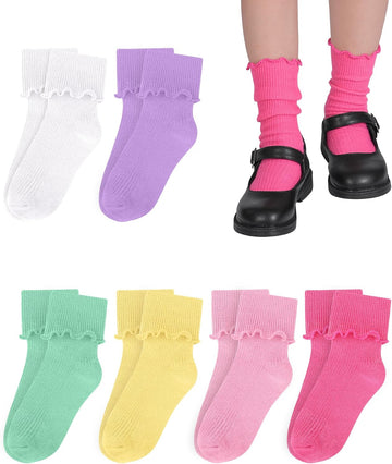 Ruffle Socks for Girls Kids Toddler Turn Cuff Dress School Uniform Sock