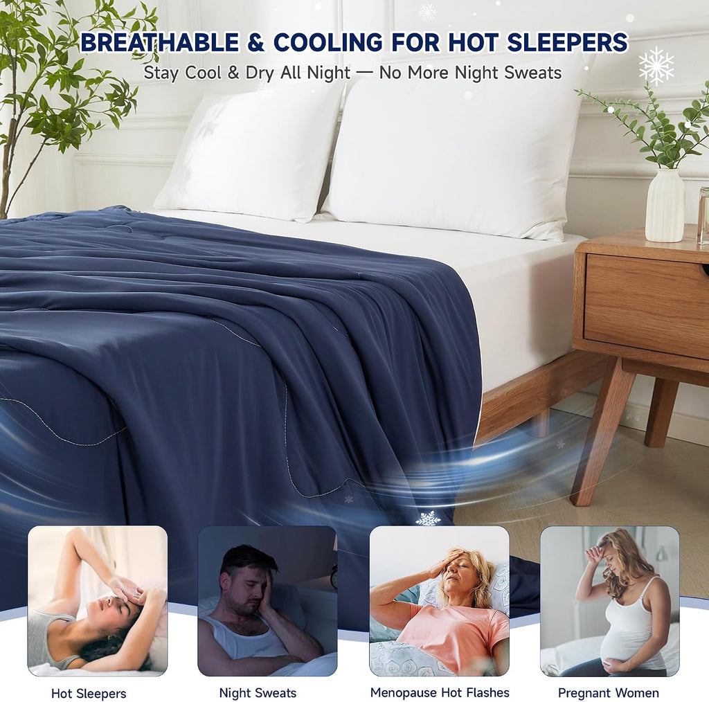 Cooling Comforter Full/Queen Size 90"x90", Cooling Blanket for Hot Sleepers and Night Sweats, Q-Max 0.45 Cool Tech