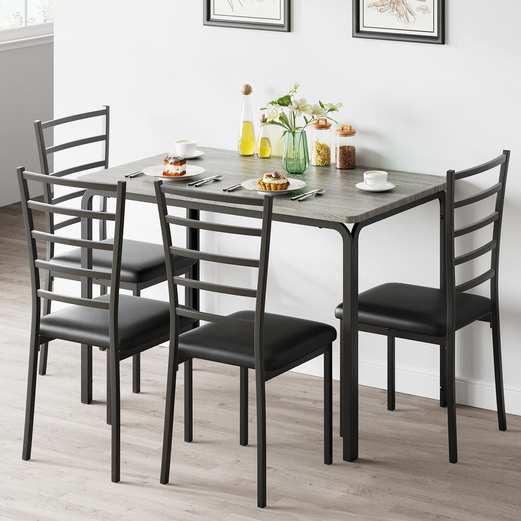 5-Piece Kitchen Dining Room Table Chair Set for Small Space, Indoor Modern Dinette Set for 4, Square Dinner Table Set