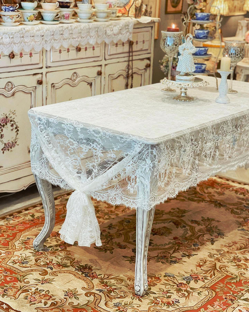 2 Pack 60 x 120 Inch White Lace Rustic Table Cloths Vintage