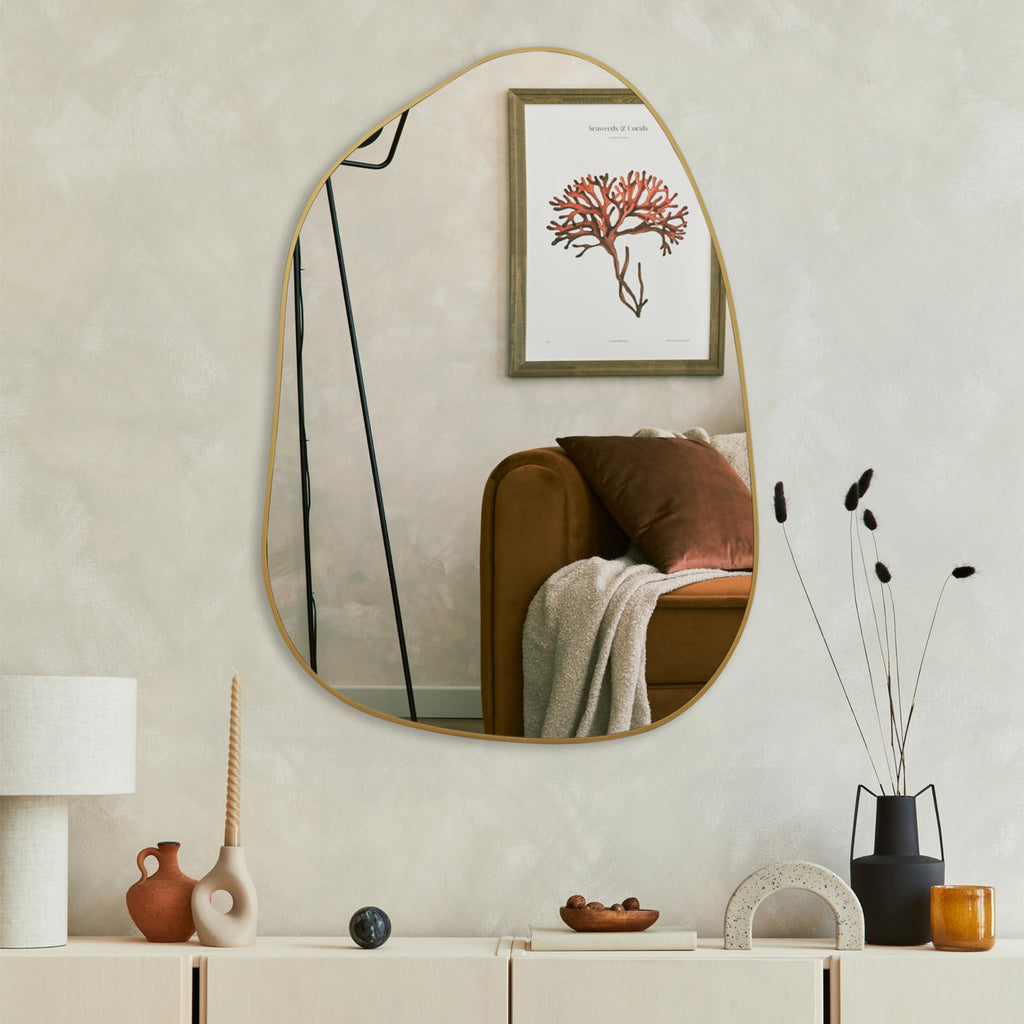 Irregular Asymmetrical Wall Mirror, 27''x19'' Gold Bathroom Mirror