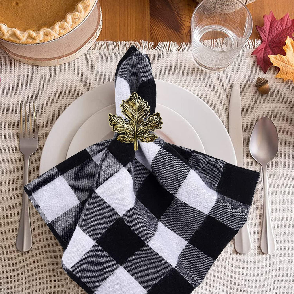 Maple Leaf Napkin Rings, Vintage Alloy Napkin Holder for Fall Thanksgiving Day Theme Party and Autumn Table