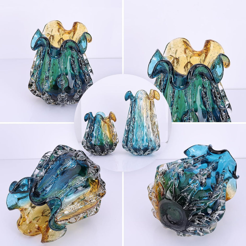 Hand Blown Glass Vase - Multi-Size Colorful Gradient Flower Vase for Centerpieces, Art Glass Home Decor & Living Room