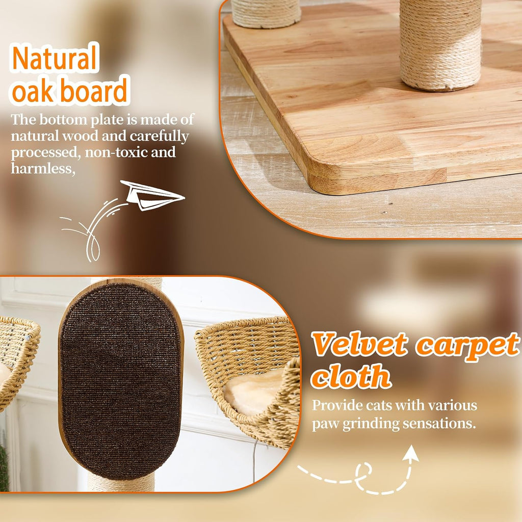 55-Inch Cat Tree for Large Indoor Cats with 4 Handwoven Basket Beds