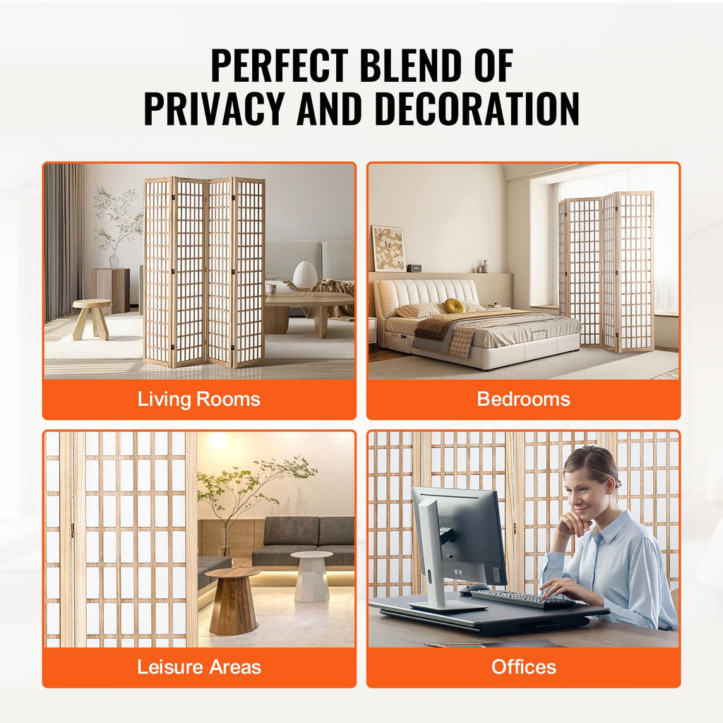 Room Divider, 4 Panel Japanese Room Divider, Folding Privacy Screen Indoor, Portable Partition Dividers and