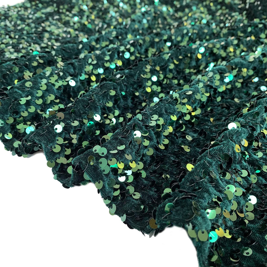 Dark Green Sequin Fabric 5 Yards Emerald Fabric by The Yard Stretch Sequins Velvet Fabric for Dress Making Reversible