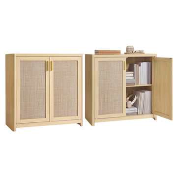 Boho Buffet Cabinets, Set of 2, with Rattan-Look Doors