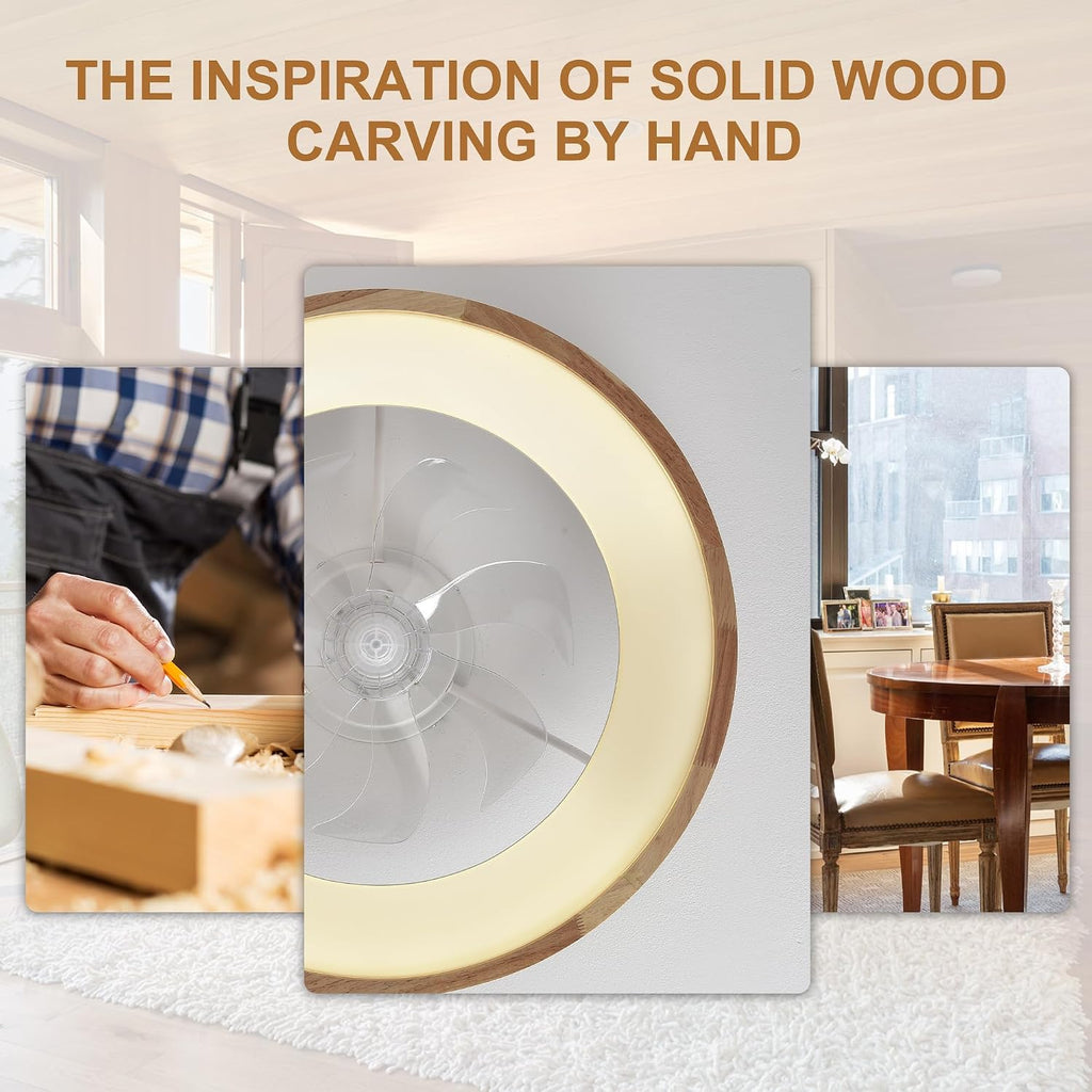 24" Solid Wood Low Profile Ceiling Fan with Light and Remote/APP