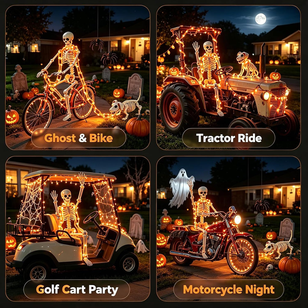 3Ft Skeleton & Dog Skeleton with Light Chain, Outdoor Halloween Decorations
