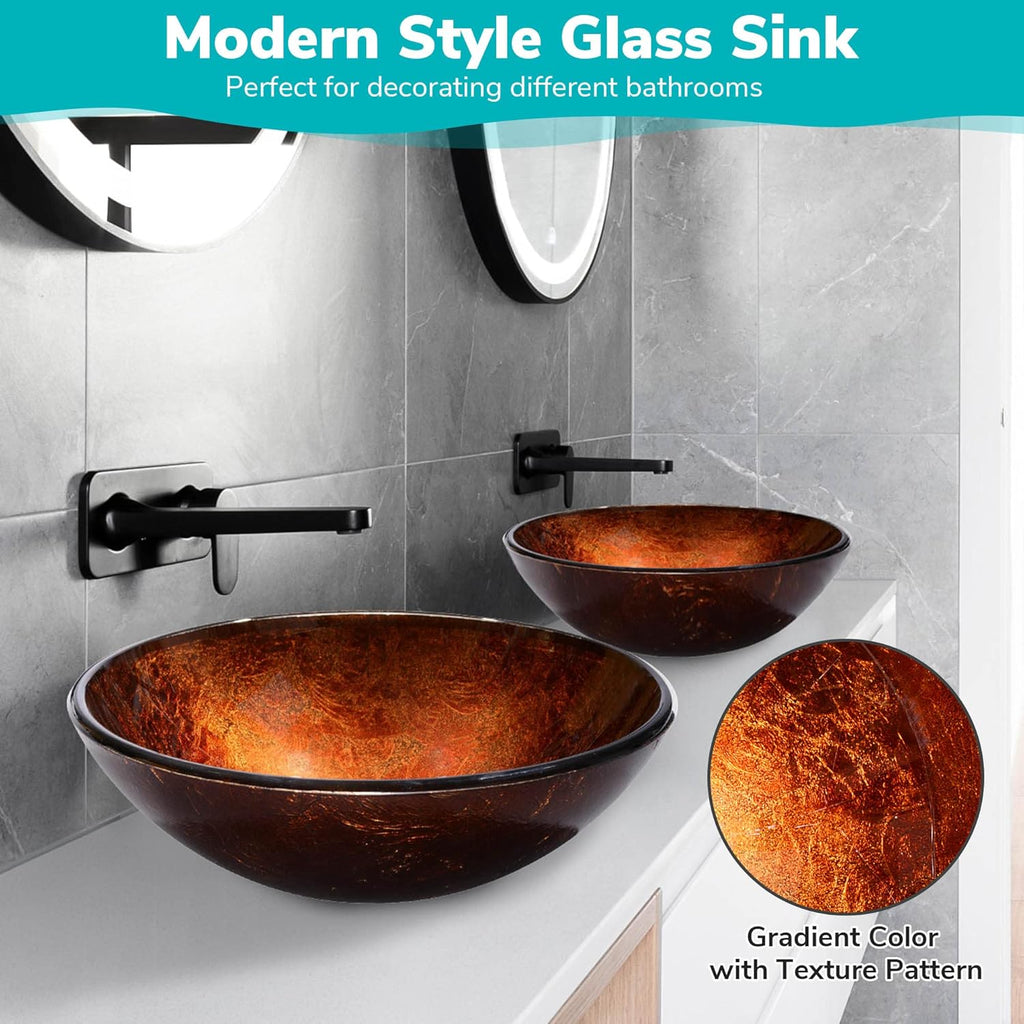 Tempered Glass Bathroom Vessel Sink Artistic Round Vanity Bowl Basin Spa Arts & Crafts