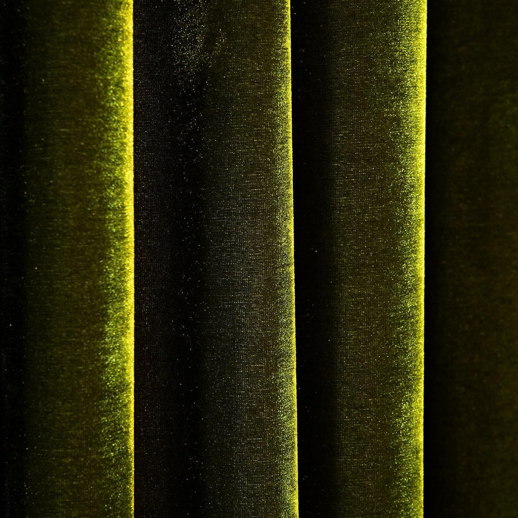 Velvet Curtains Set of 2 Retro Ruffle Flounces Trim Soft Decorative Luxurious Solid Olive Green Farmhouse Vintage