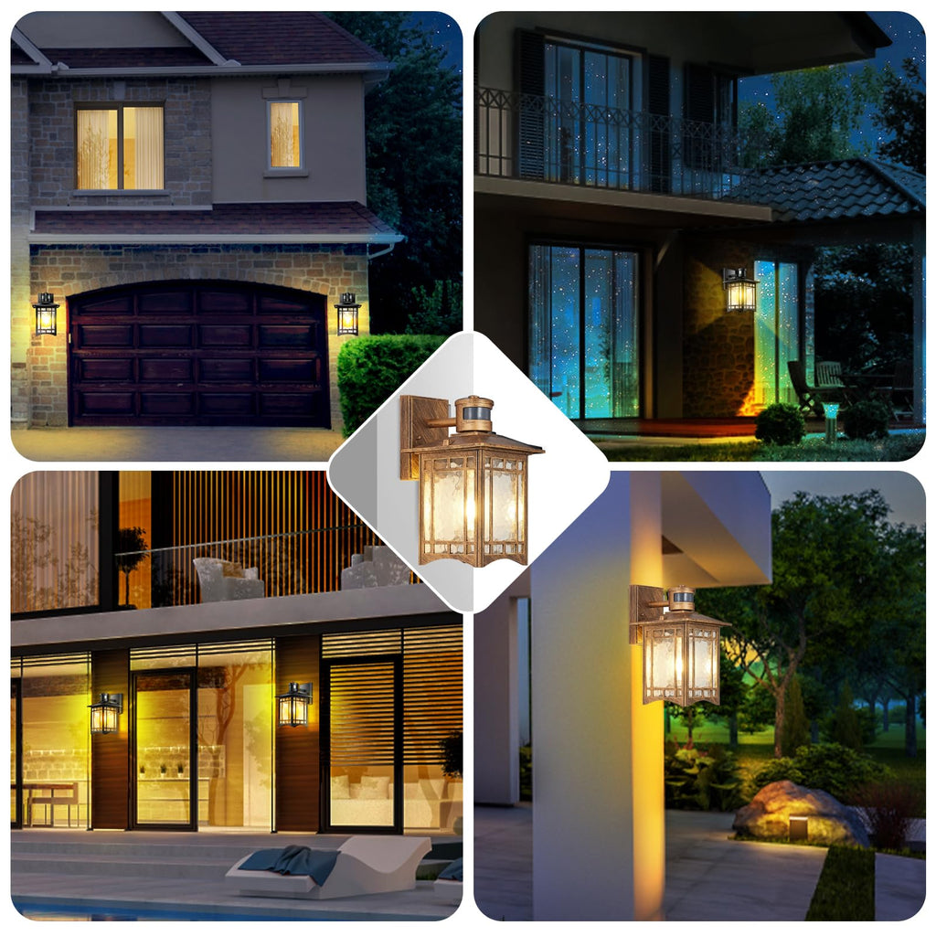 Brown Motion Sensor Outdoor Lights Wall Mount - Dusk to Dawn Exterior Light Fixture for Outside House Porch Patio