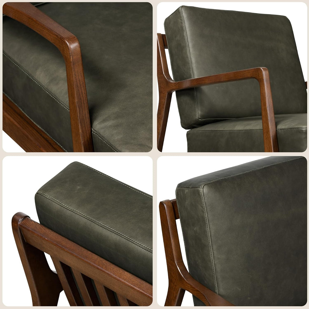Verity Leather Accent Chair - Armchair with Walnut Wood Frame - Fashion-Forward Lounge Seating - Upholstered