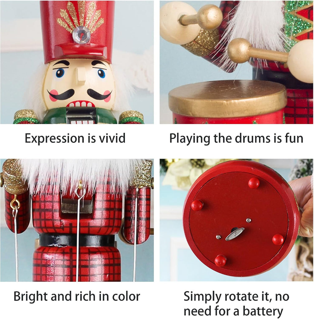 Christmas Nutcracker Ornaments Wooden Nutcrackers Music Box for Christmas(red)
