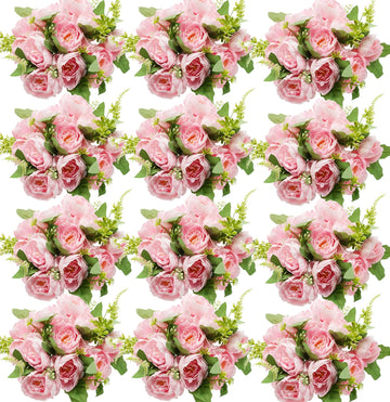 12 Bundles Pink Peonies Artificial Flowers Bulk for Centerpiece