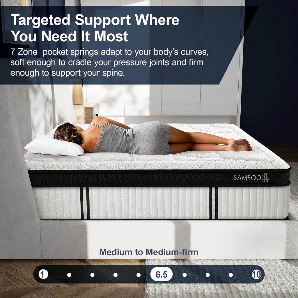 California King Mattress, 14 Inch Cal King Medium Hybrid Mattress | Bamboo Rayon Cooling Surface, Gel Memory Foam &