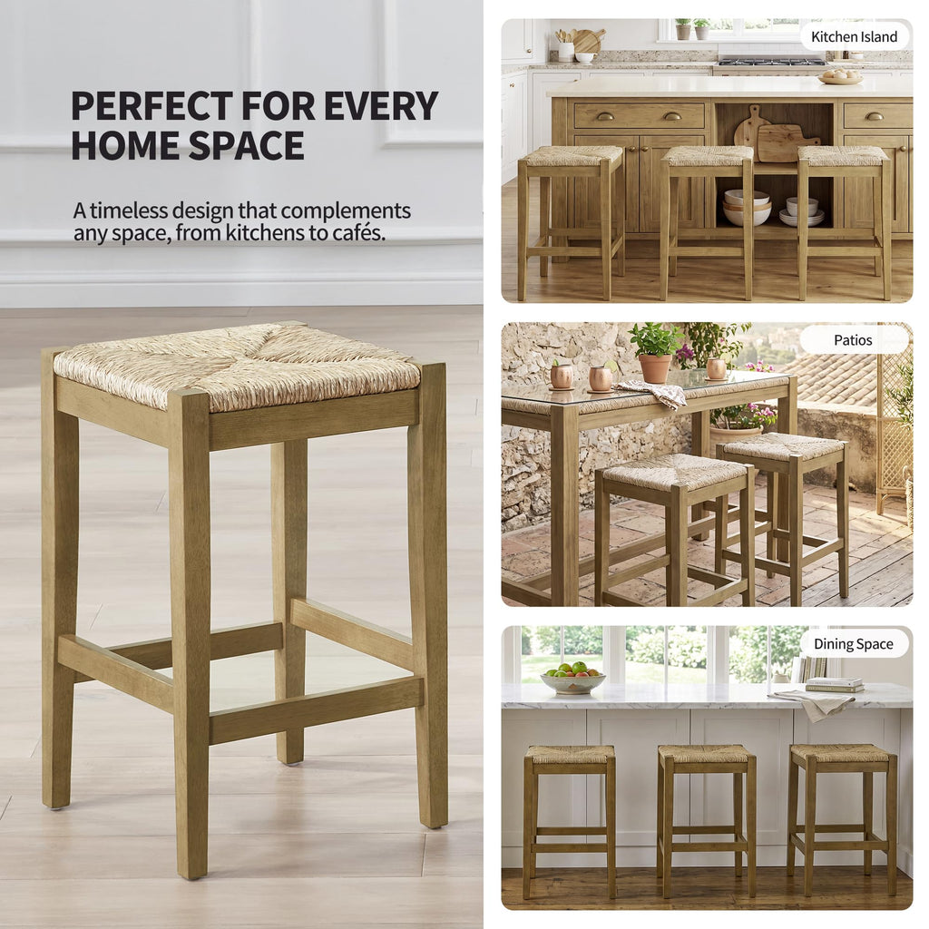 26-Inch Backless Seagrass Counter Stools Set of 2
