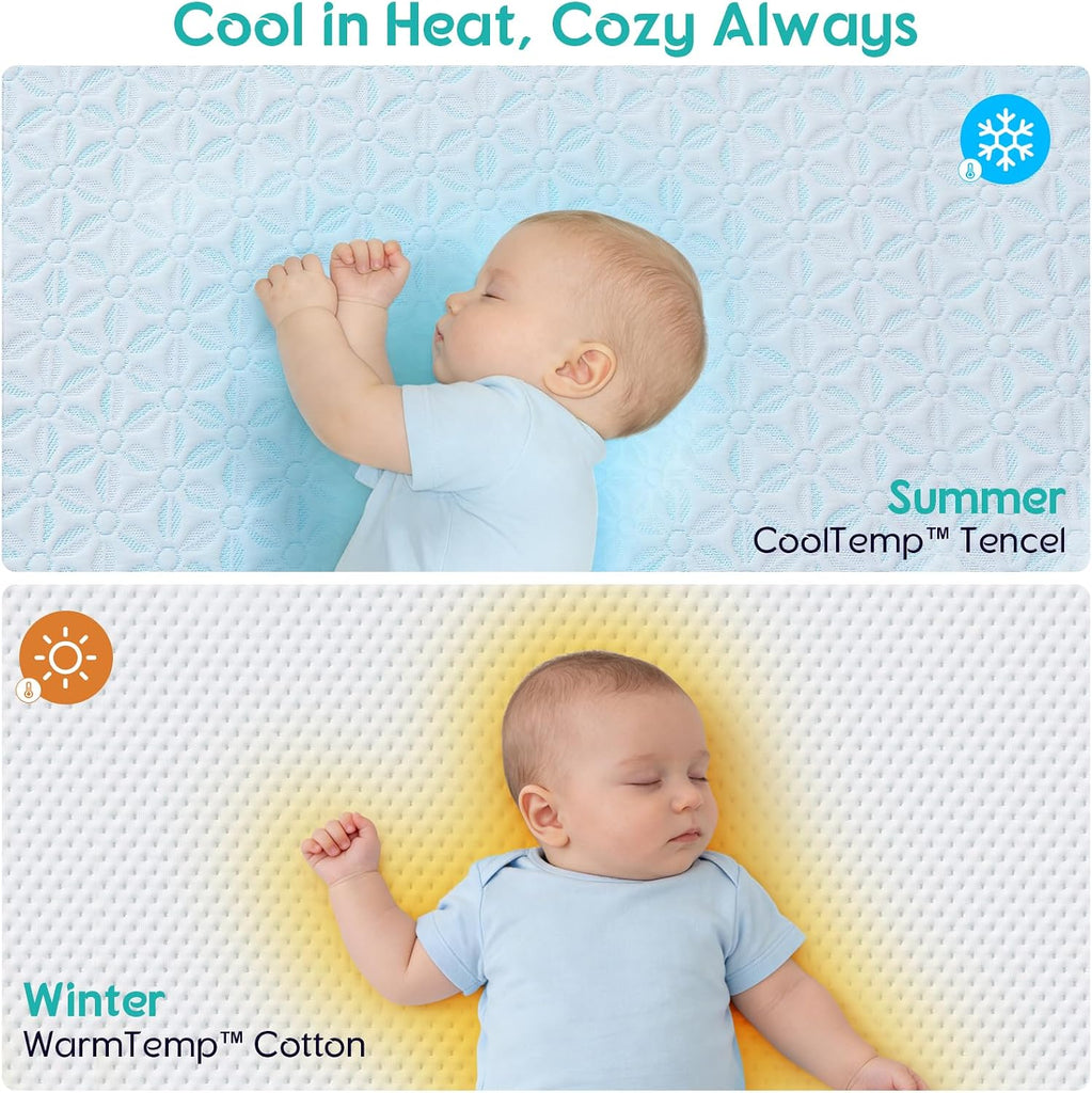 4 in 1 Crib Mattress, 6" Dual Sided Memory Foam Toddler Bed Mattress, Cotton Heat & Tencel Cooling Cover, Firm