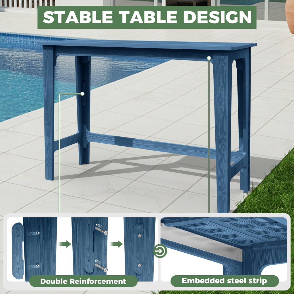 Outdoor Patio Bar Height Table and Tall Adirondack Chairs Set of 2, All-Weather HDPE High Top Long Rectangle Pub