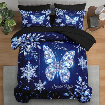 Queen Comforter Set with Sheets, 7 Pieces Butterfly Crystal Bedding