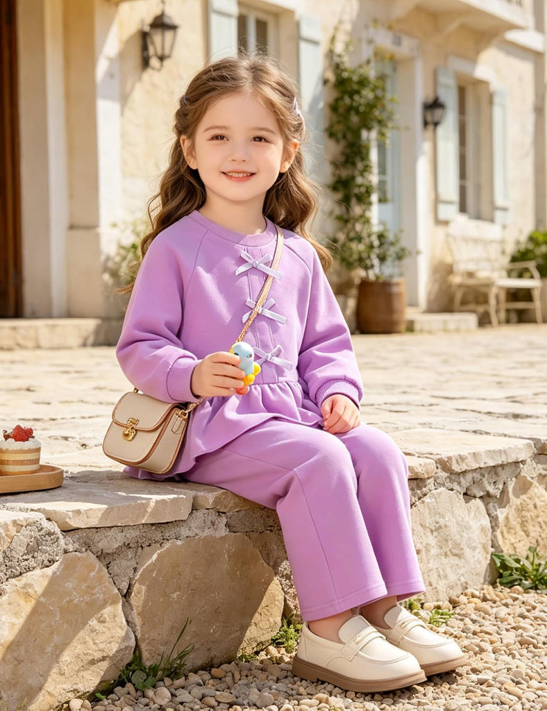 Toddler Girls Clothes 2 Piece Solid Long Sleeve Ruffle Shirt Top Wide Leg Pants Sets Fall Winter Outfits