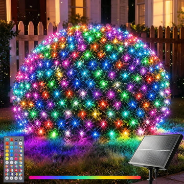 34 Colors Changing Net Lights Outdoor Solar & USB Powered, 6.5x6.5ft
