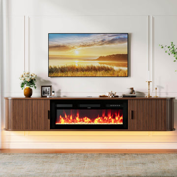 80" Floating TV Stand with Electric Fireplace, Wall Mounted Fireplace TV Stand, Entertainment Center with Storage