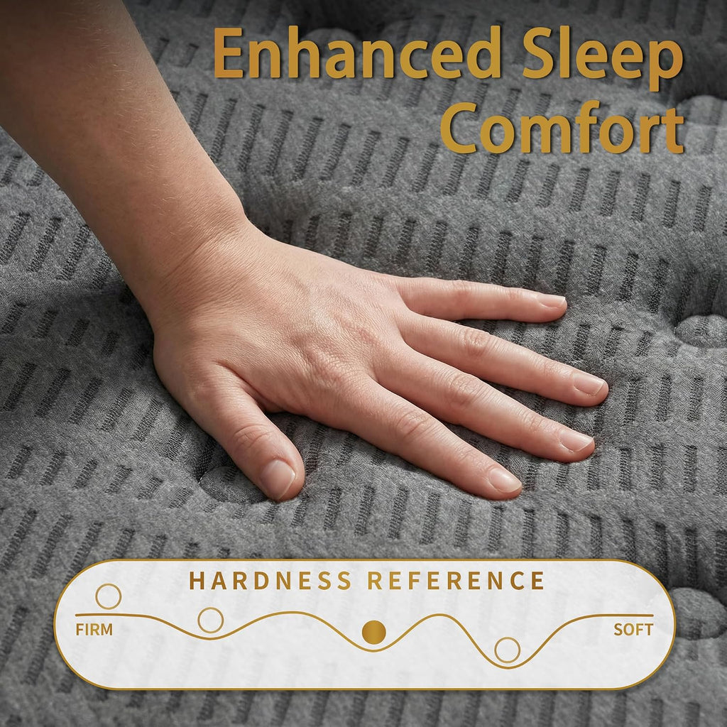 King Size Mattress, 12 Inch Cooling Hybrid, Medium Firm Pocket Coil | Bamboo charcoal foam and Euro top add