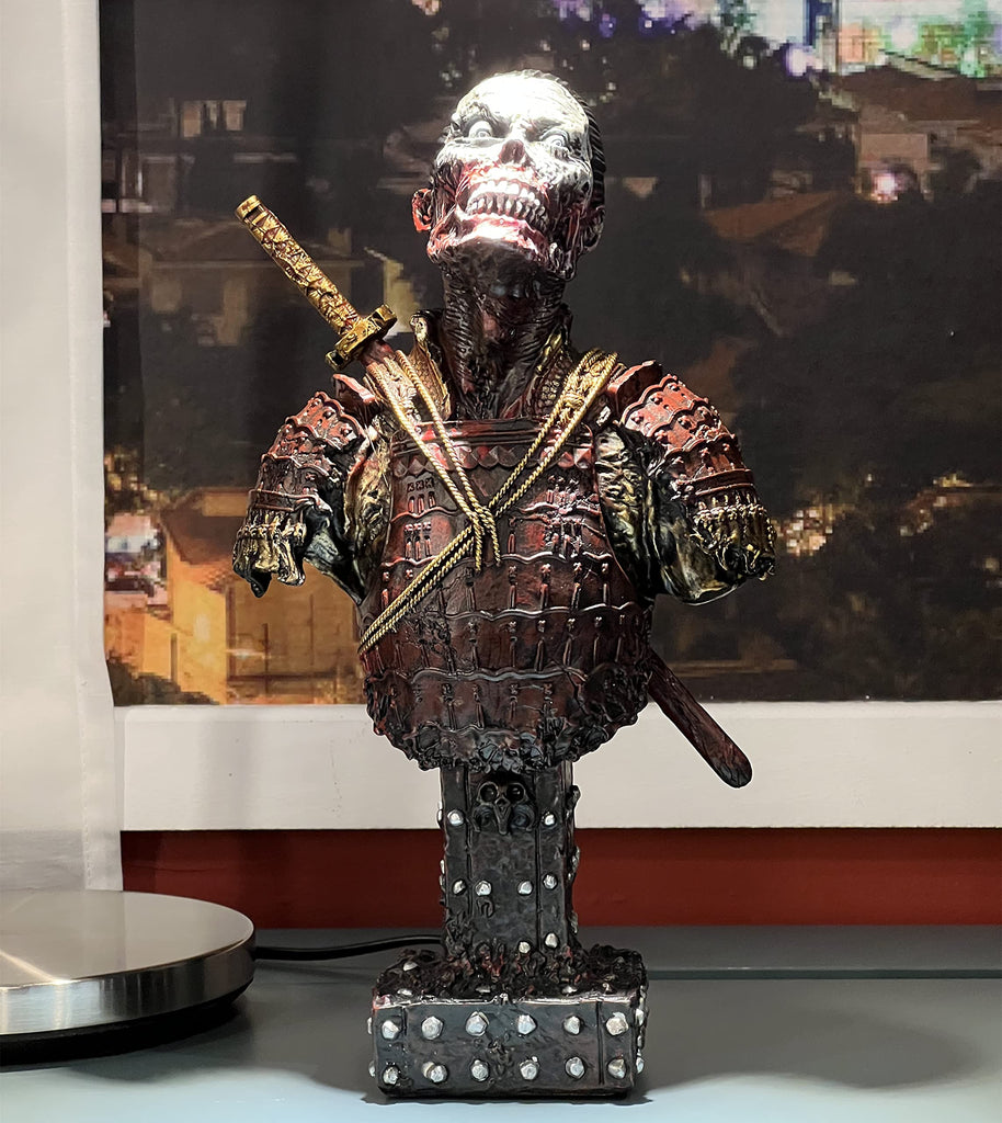 Undead Samurai Zombie Resin Bust Statue Decor (Red)