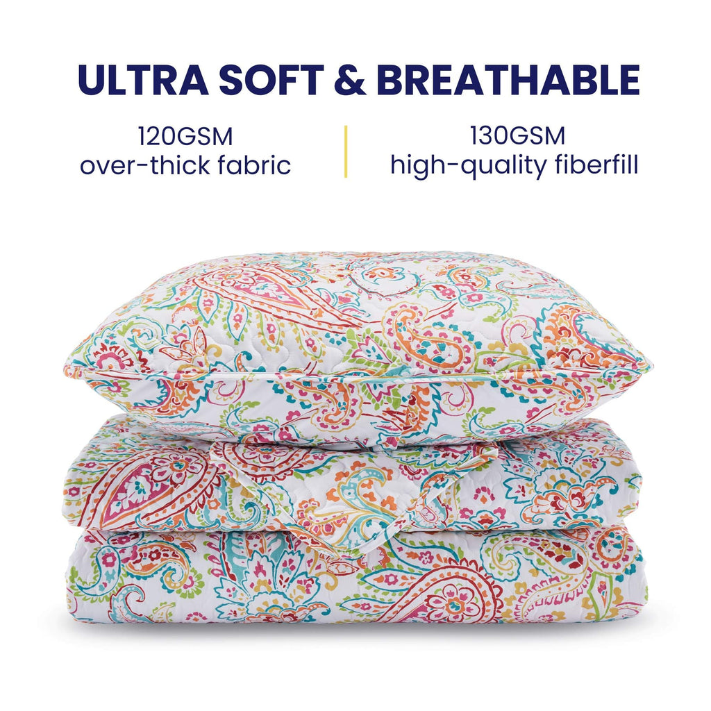 3-Piece Printed Quilt Set - Size - Lightweight Reversible Bedding Coverlet Set for All Season (Classic