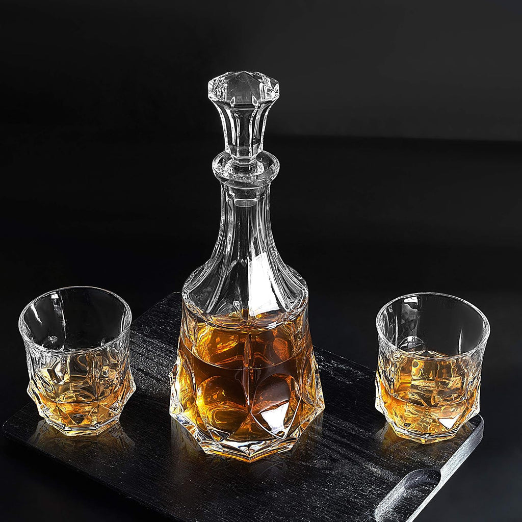 Whiskey Decanter Sets 25 Oz Liquor Bottle with 10 Oz Crystal Glasses - Set of 3