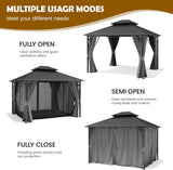 10'x12' Hardtop Gazebo, Metal Gazebo with Galvanized Steel Double Roof, Permanent Patio Pavilion for Dining Parties