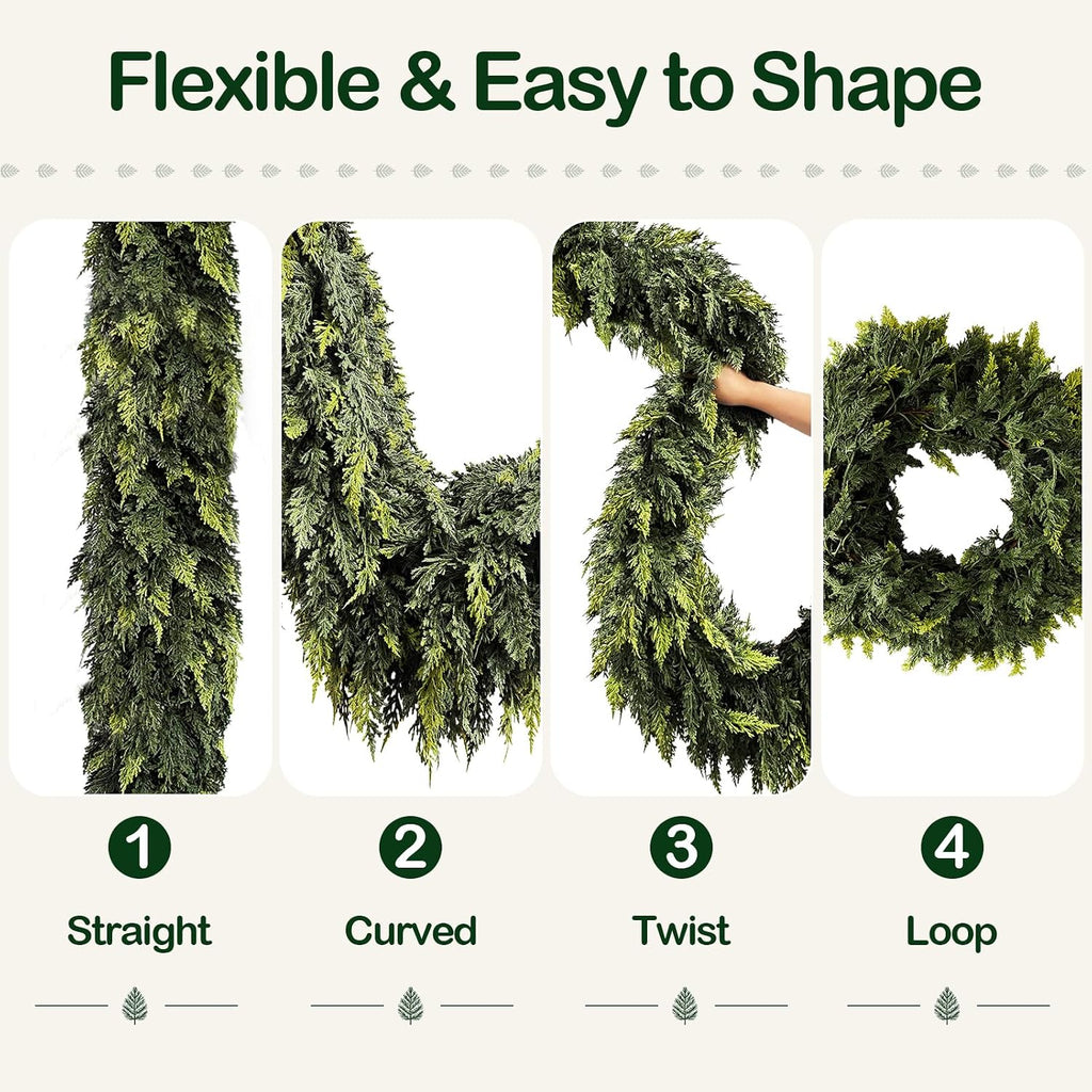 9 FT Christmas Cedar Garland, Real Touch Artificial Greenery, Mantel Decor