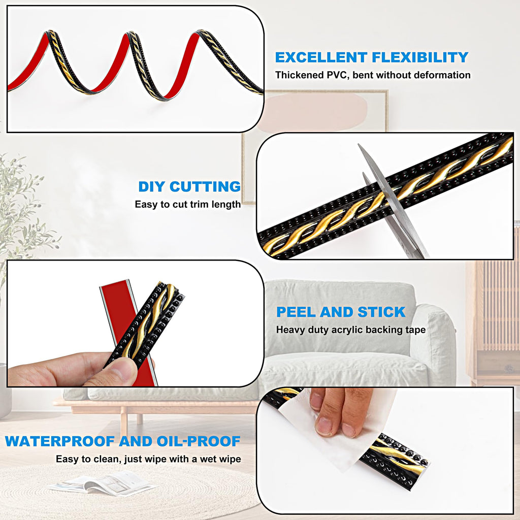 PVC Moldings Trim, 600cm×2cm, Peel and Stick Self-Adhesive, Coving for Ceilings, Wall Moldings for Wall Edge, Mirror