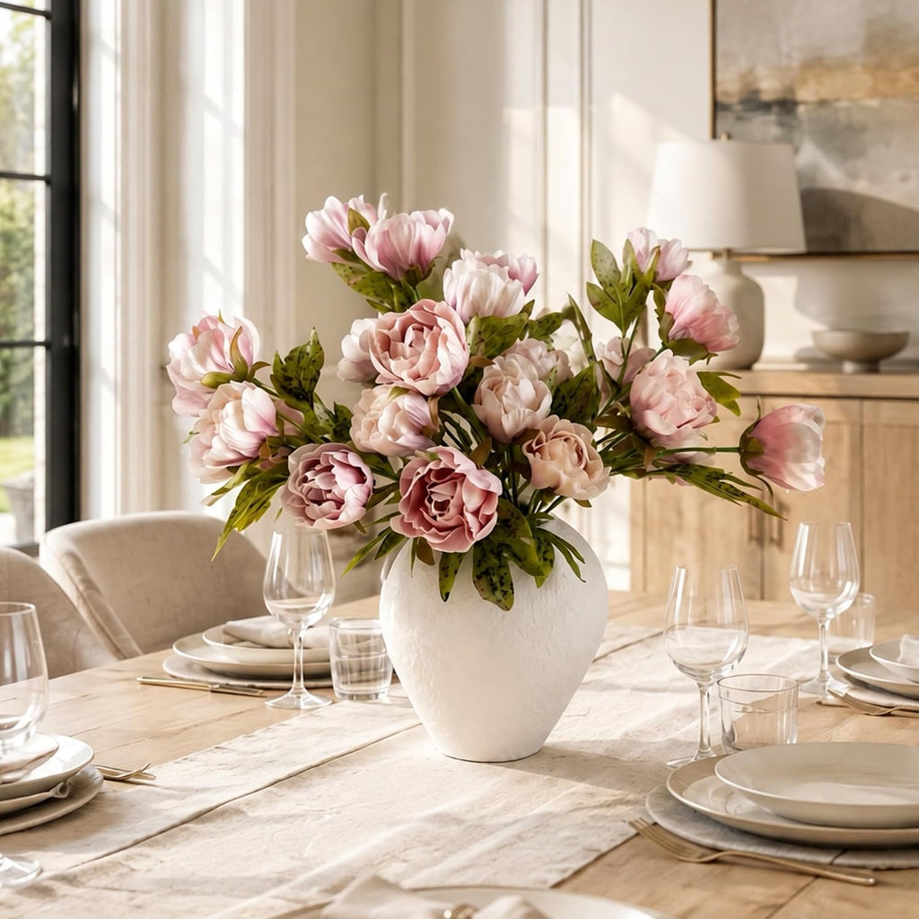 Silk Peonies Artificial Flowers Stems for Vase, Brownish Dusty Pink - Set of 6