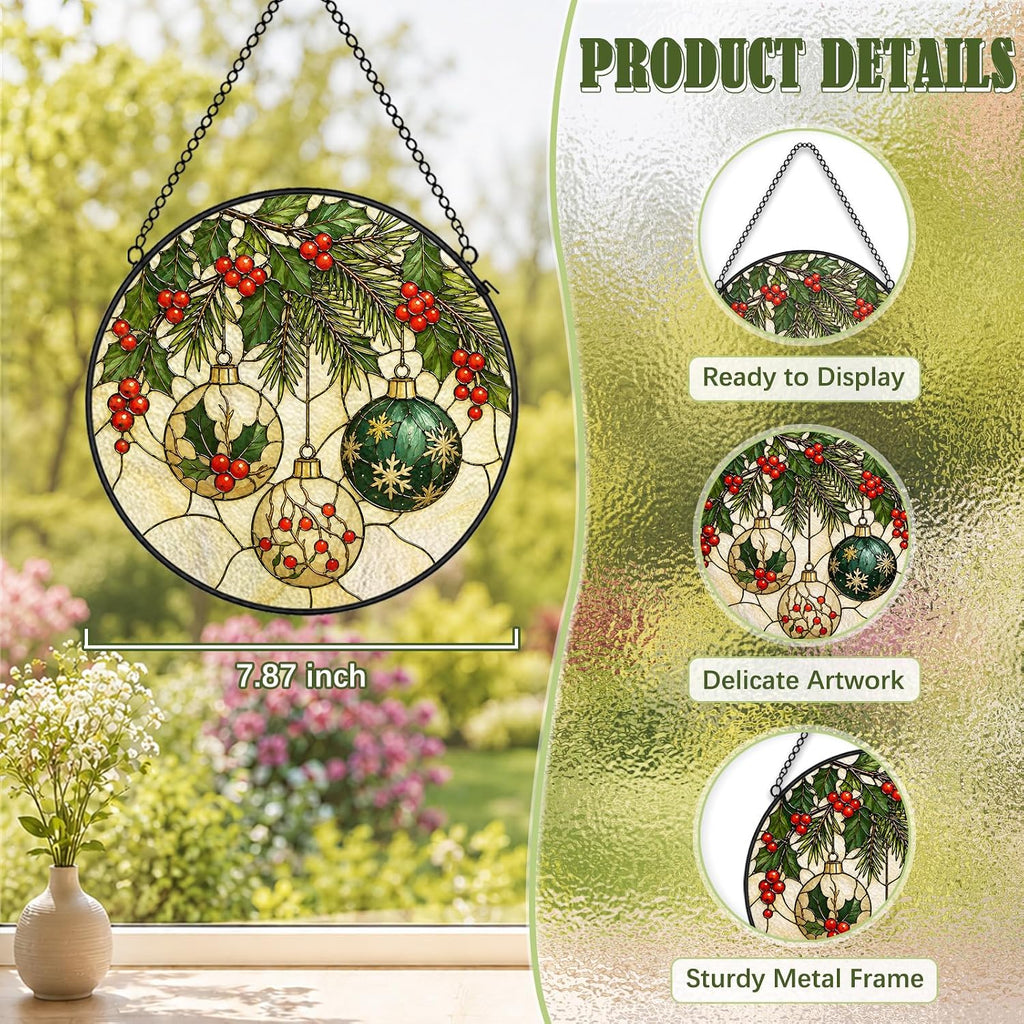Christmas Ornament Stained Glass Suncatcher Garden Hanging Decor